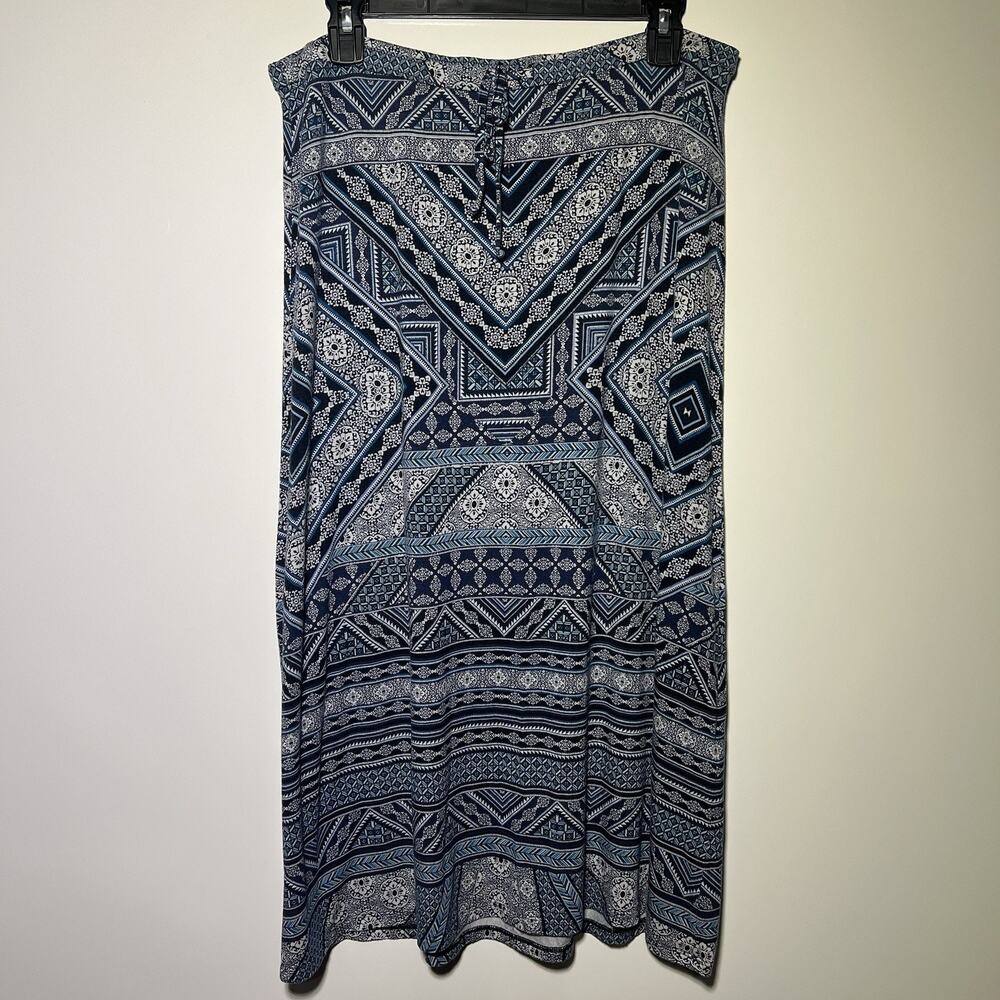 J. Jill Blue Patterned Maxi Skirt Size M Petite Bohemian Geometric Print Flowy